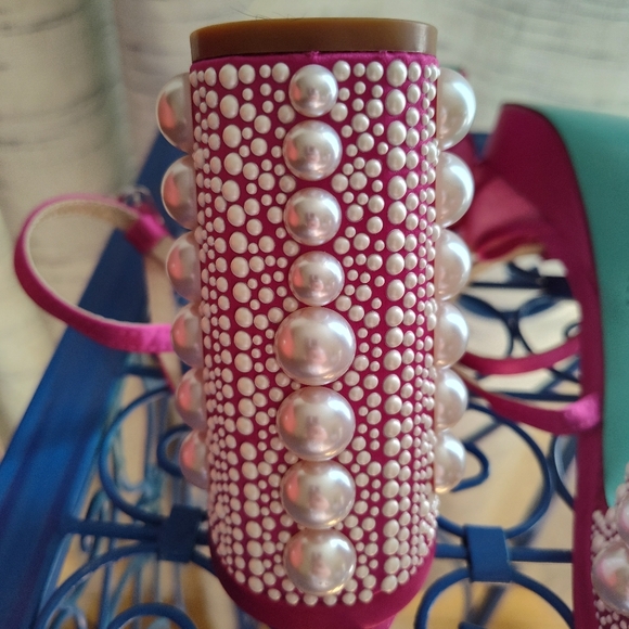 Betsey Johnson Hot Pink Tulle Bow Slingback Heels peep toe - Picture 7 of 16